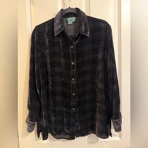 Lauren Ralph Lauren black velvet burnout button collard blouse, size 16W